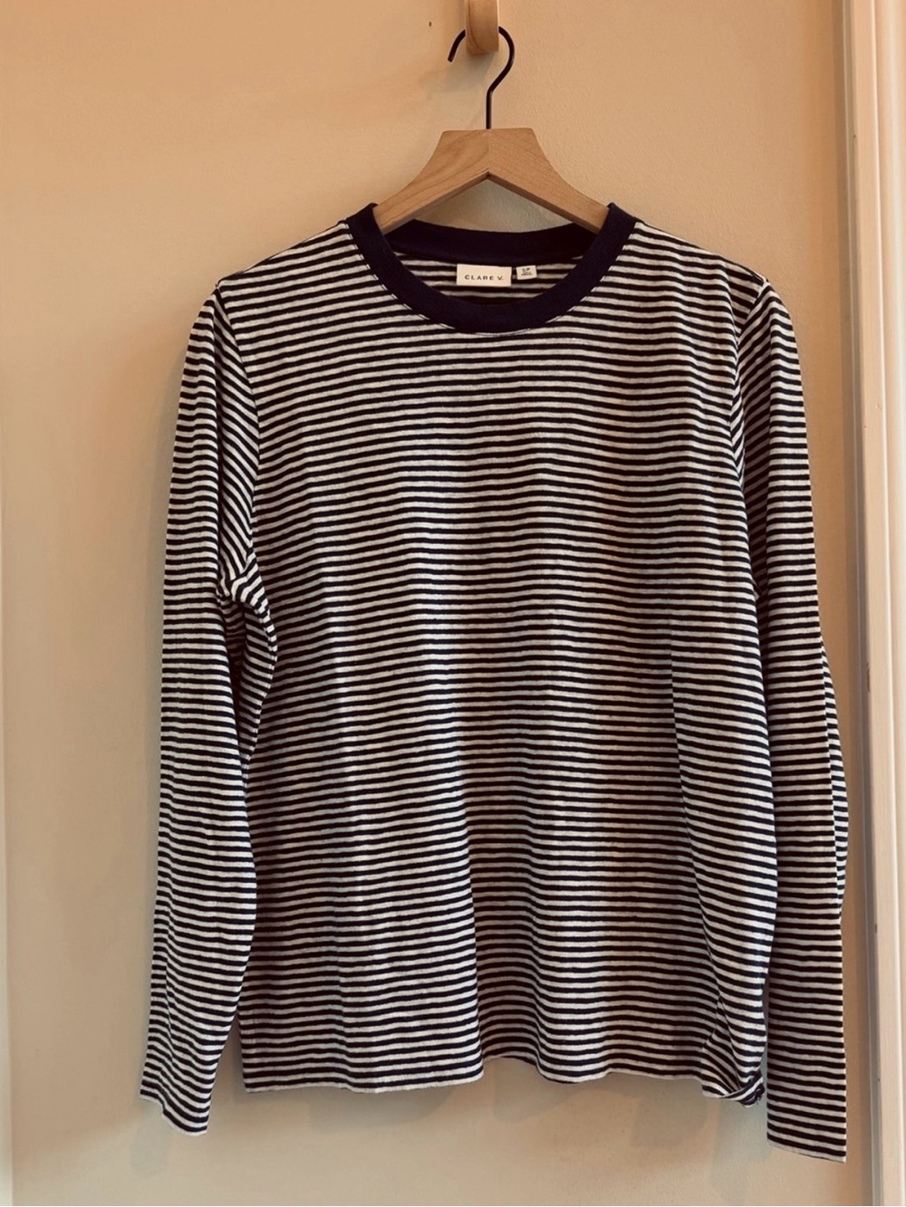 Clare V Long Sleeve Tee - Black/Cream Mini Stripe / S NWT $165